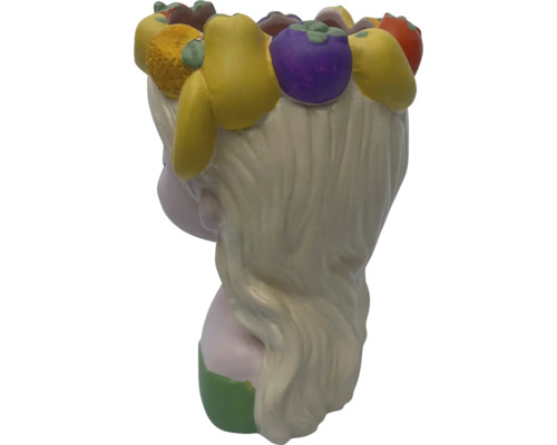 Dekorative Frauenbüste mit Obstkopfschmuck als Pflanzgefäß