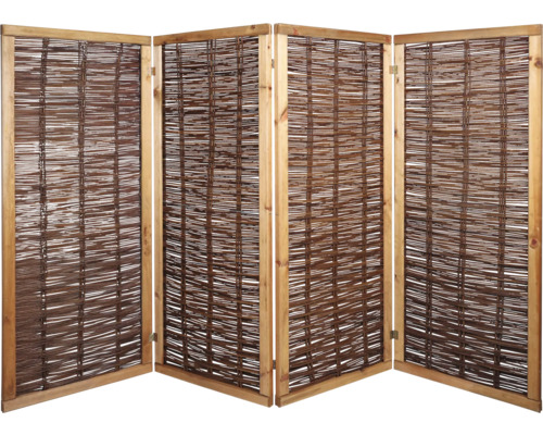 Vierschirm-Raumteiler mit Holzrahmen und Rattan