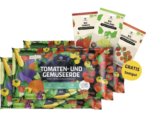 Tomatenerde & Gemüseerde Wundergarten mit Pflanzenkohle 3x20 L +GRATIS 3x Saatgut mit Pflanzenkohle