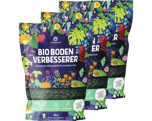 Bio-Bodenverbesserer mit Pflanzenkohle Wundergarten 3x500 g