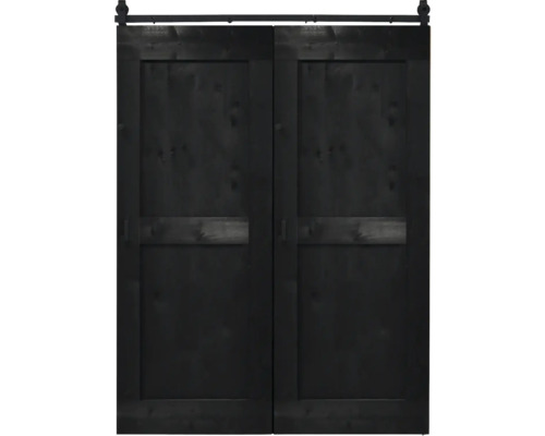 Schwarze Holzschiebetür mit Beschlägen