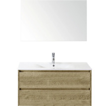 Waschtischkombination mit Spiegel, Waschbecken und Unterschrank mit zwei Schubladen