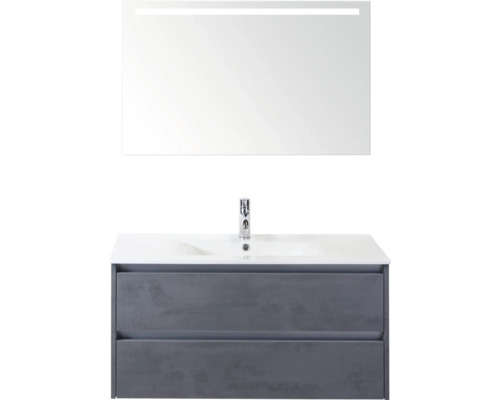 Badmöbel-Set Sanox Dante 101x170x46 cm beton anthrazit mit LED-Spiegel Badezimmermöbel-Set mit Waschtisch, Waschbecken und Spiegel