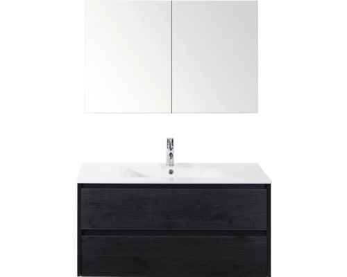 Waschtischkombination mit Spiegelschrank, Waschbecken, Armatur und Schubladen