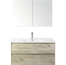 Waschtisch mit Unterschrank, Spiegel und Armatur