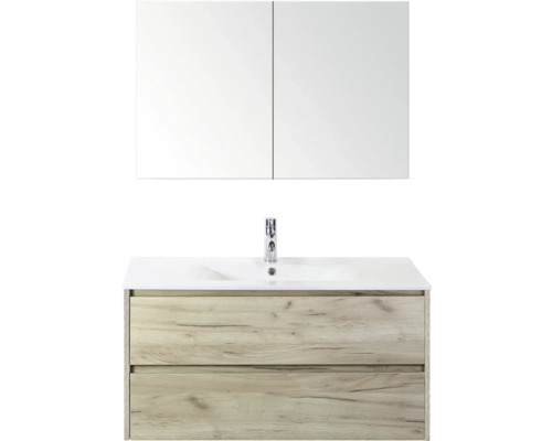 Waschtisch mit Unterschrank, Spiegel und Armatur