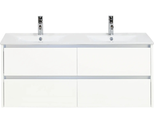 Waschtischunterschrank mit zwei Waschbecken und vier Schubladen