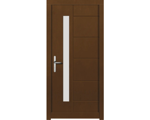 Haustür DW02 Kiefer/Eiche Aformosia 1100x2100 mm DIN Links (nach innen öffnend) Braune Haustür mit Glaseinsatz und Edelstahlgriff