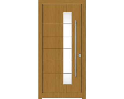 Haustür DW02a Kiefer/Eiche S22-Safran 1000x2100 mm DIN Rechts (nach innen öffnend) Holztür mit Glaseinsatz und Türgriff