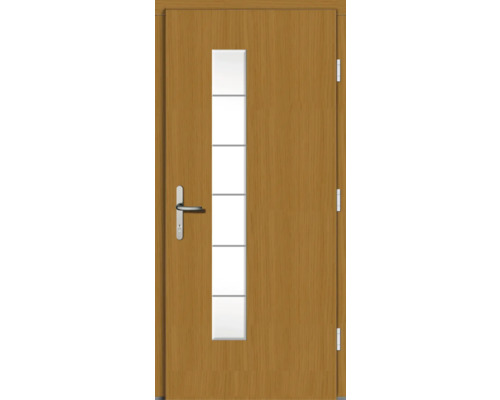 Holztür mit Glaseinsatz und Metallgriff