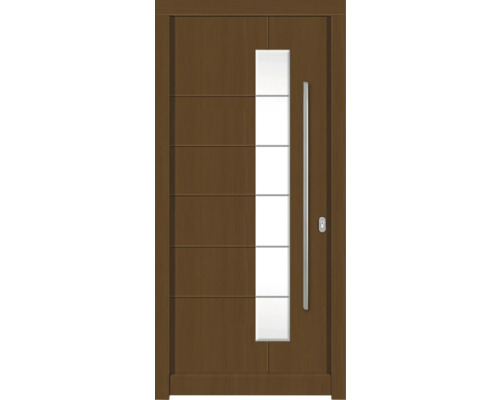 Haustür DW02a Kiefer/Eiche S52-Zeder 1000x2100 mm DIN Rechts (nach innen öffnend) Braune Haustür mit Glaseinsatz und Griff