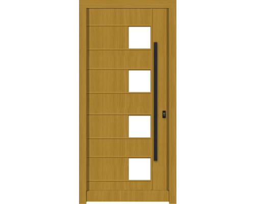 Haustür DW04 Kiefer/Eiche S12-Honig 1100x2100 mm DIN Rechts (nach innen öffnend) Holztür mit Glaseinsätzen und geradem Griff
