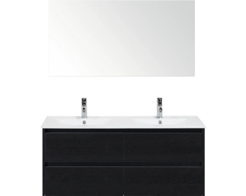 Badmöbel-Set Sanox Dante 121x170x46 cm black oak mit Spiegel Badezimmer mit Spiegel, Waschtisch, Armaturen und Unterschrank