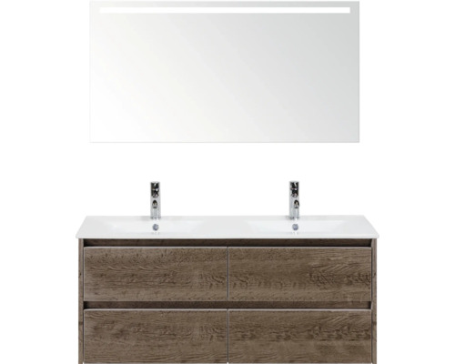 Waschtisch mit Spiegel und zwei Waschbecken