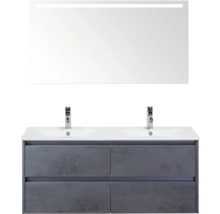 Waschtisch mit zwei Waschbecken, Unterschrank und Spiegel mit Beleuchtung