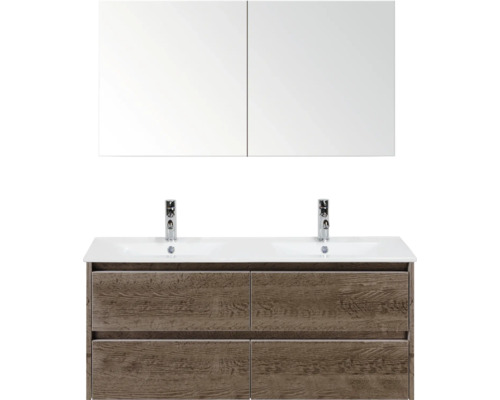 Badezimmermöbel-Set mit Doppelwaschtisch, Unterschrank und Spiegelschrank