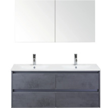 Waschtisch mit zwei Waschbecken, Unterschrank und Spiegelschrank