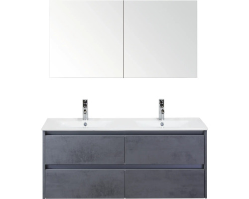 Waschtisch mit zwei Waschbecken, Unterschrank und Spiegelschrank