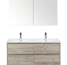 Badezimmermöbelset mit Doppelwaschbecken, Armaturen und Spiegelschrank