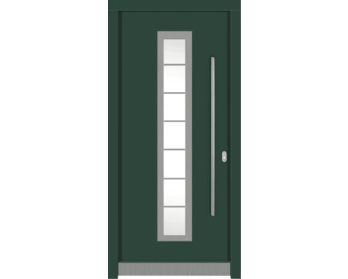 Haustür DW12 Kiefer RAL 6005 moosgrün 1100x2100 mm DIN Rechts (nach innen öffnend) Grüne Haustür mit Glaseinsatz, Griff und Schloss
