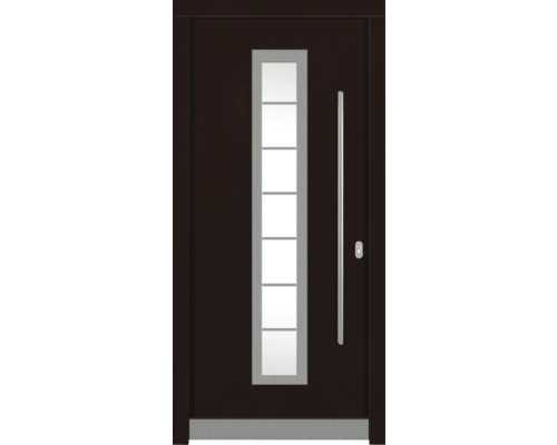 Haustür DW12 Kiefer/Eiche S80-Lapacho 1100x2100 mm DIN Rechts (nach innen öffnend) Dunkle Haustür mit rechteckigem Glaseinsatz und Stangengriff