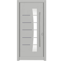 Haustür mit Glaseinsatz und horizontalen Zierlinien