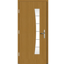 Haustür aus Holz mit Glaseinsatz und Griff