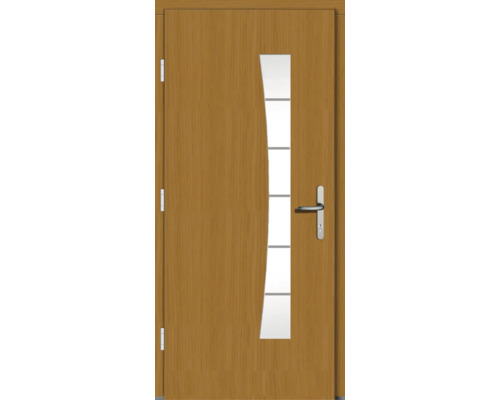 Haustür aus Holz mit Glaseinsatz und Griff