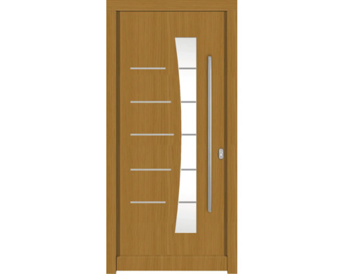 Haustür DW13 Kiefer/Eiche S22-Safran 1000x2100 mm DIN Rechts (nach innen öffnend) Haustür mit Glaseinsatz und Griff