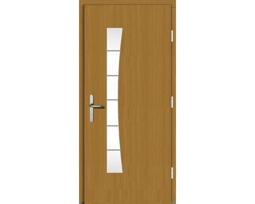 Holztür mit Glaseinsatz und Griff