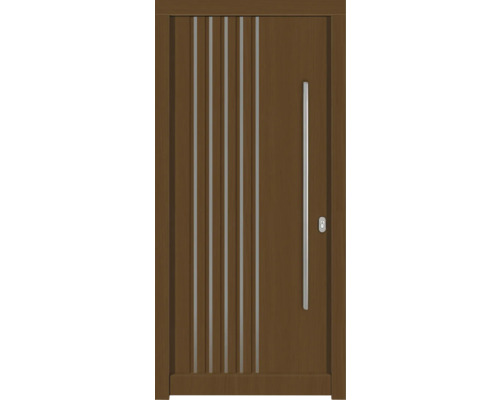 Haustür DW54 Kiefer/Eiche S52-Zeder 1000x2100 mm DIN Rechts (nach innen öffnend) Haustür aus Holz mit silberfarbenem Griff und Akzenten