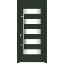 Moderne Haustür mit horizontalen Glaseinsätzen und Edelstahlgriff