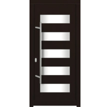 Moderne Haustür mit Edelstahlgriff und horizontalen Glaseinsätzen