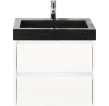 Waschtisch mit zwei Schubladen, schwarzer Waschtischplatte und Armatur