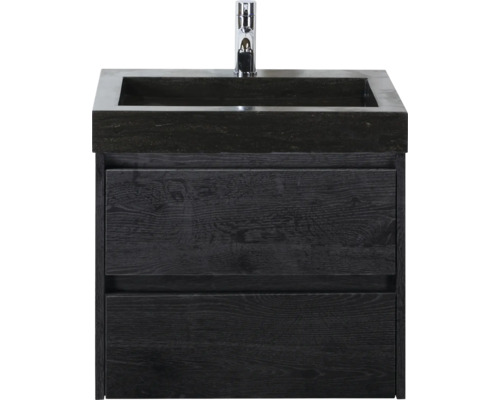 Waschtischunterschrank mit zwei Schubladen und Aufsatzwaschbecken sowie Armatur