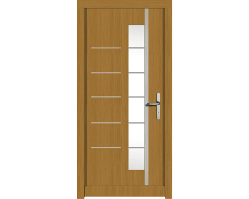 Haustür DW18 Kiefer/Eiche S22-Safran 1100x2100 mm DIN Rechts (nach innen öffnend) Holztür mit Glaseinsatz und Griff