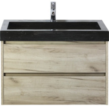 Waschtischunterschrank mit zwei Schubladen und schwarzem Waschbecken