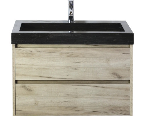 Waschtischunterschrank mit zwei Schubladen und schwarzem Waschbecken