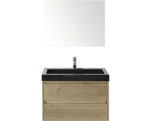 Waschtischkombination mit Spiegel, Waschbecken und Holzunterschrank