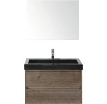 Waschtischkombination mit Spiegel, Waschbecken, Armatur und Unterschrank mit zwei Schubladen