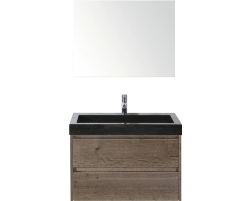 Waschtischkombination mit Spiegel, Waschbecken, Armatur und Unterschrank mit zwei Schubladen