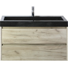 Waschtischunterschrank mit zwei Schubladen und schwarzem Waschbecken