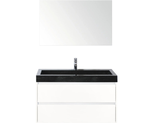 Waschtisch mit Spiegel, Armatur und Schubladen