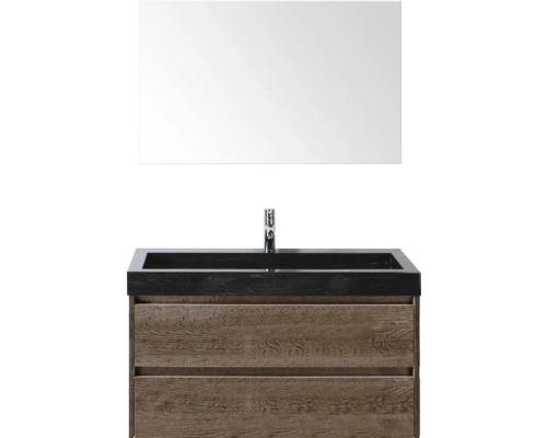 Waschtischkombination mit Spiegel, Waschbecken, Armatur und Unterschrank