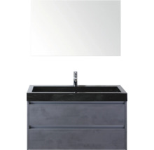 Waschtischkombination mit Spiegel und Armatur im Badezimmer