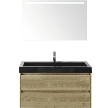 Waschtisch mit Spiegel und Armatur für das Badezimmer