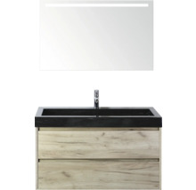 Waschtischkombination mit Waschbecken, Armatur und Spiegel für das Badezimmer