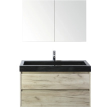 Waschtischkombination mit Spiegelschrank, Waschtisch, Armatur und Unterschrank für das Badezimmer