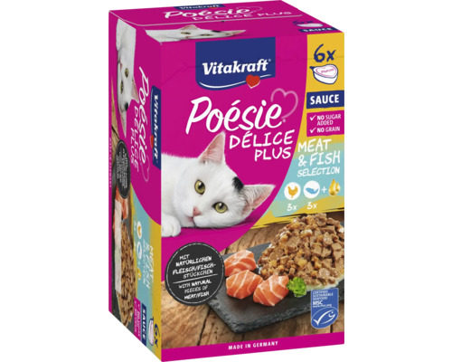 Katzenfutter nass Vitakraft Poésie Délice Meat&Fish Selection 6x85 g Vitakraft Poésie DéLice Plus Meat and Fish Selection Katzenfutter, 6er-Pack