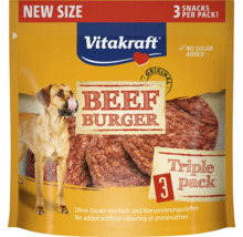 Vitakraft Beef Burger Hundesnack im Dreierpack mit Hinweis auf neue Größe und ohne Zuckerzusatz